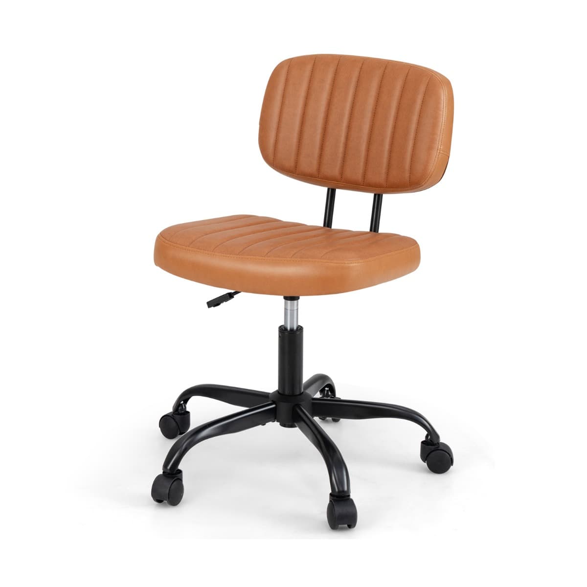 CostwayChaise de Bureau à Domicile Petite Chaise de Bureau Sans Accoudoirs avec Roulettes&Soutien Lombaire Hauteur Réglable et Rotation à 360° Café