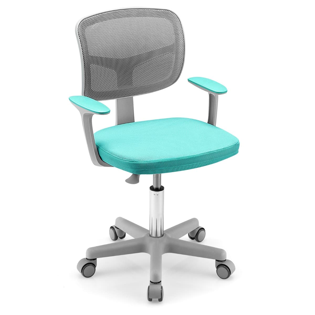 CostwayChaise de Bureau à Roulettes pour Enfants Verrouillage automatique Soutien Lombaire Siège Pivotant Hauteur Réglable 80 - 91,5 CM 3 -10 Ans