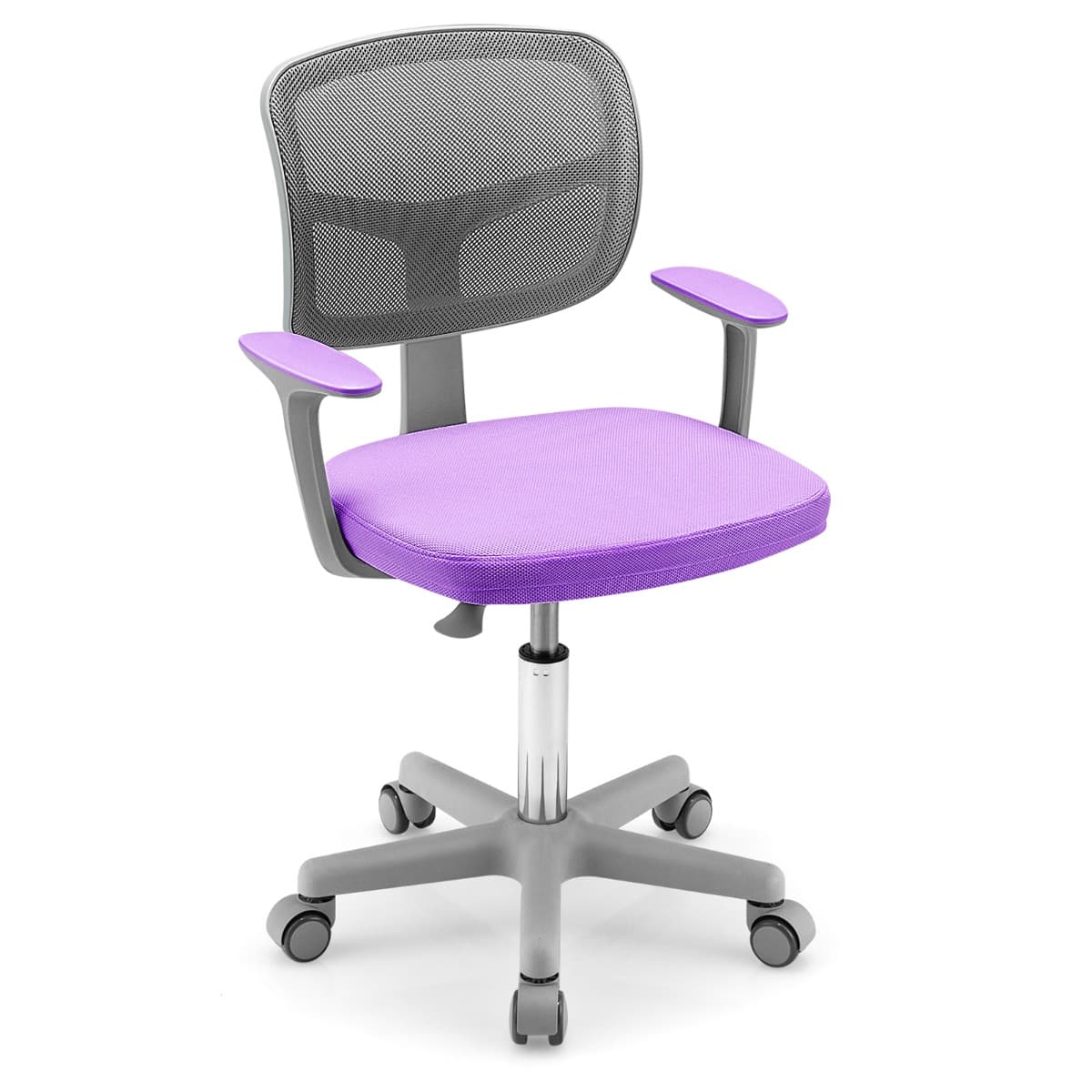 CostwayChaise de Bureau à Roulettes pour Enfants Verrouillage automatique Soutien Lombaire Siège Pivotant Hauteur Réglable 80 - 91,5 CM 3 -10 Ans